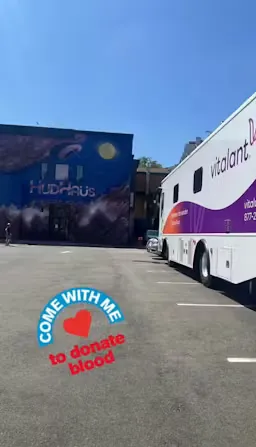 HudHaus signage at the entrance to the community blood drive event